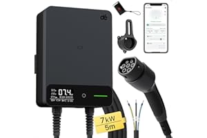 dé Wallbox 7,4kW Tipo 2 [5m, 6-32A, Monofase] Colonnina Ricarica Auto Elettrica con App e RFID e Supporto, EV Stazione di Ricaric con RCD Tipo B e Protezione IP54, per BEV/PHEV, Nero