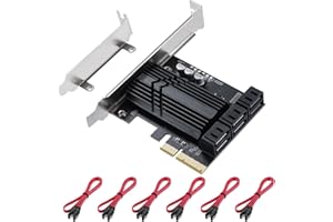 XDINGJIALA PCIE SATA Card 6 Ports, 6 GBPS 4X SATA 3.0 PCIe Tarjeta PCIe, PCIe a la Tarjeta de expansión de Controlador SATA con 6 Cables SATA y Soporte de Perfil bajo para Windows, Sistema Linu