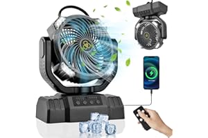 NAMOUK Ventilateur Portable de Camping 10000mAh, 3-1 Ventilateur Rechargeable Silencieux 4 Vitesses, Ventilateurs USB avec Lumière LED/Télécommande/Crochet/270 °Réglables, Pour Camping, les Voyages, Plage