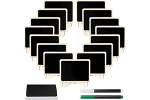 Vasmeiy 15 Kreidetafel Klein mit Ständer, Mit Kreidemarker und Aufklebern, Kreidetafel Aufsteller Holz für Tischkarten Geburtstag, Platzkarten Hochzeit, Preisschilder,Buffet Schilder