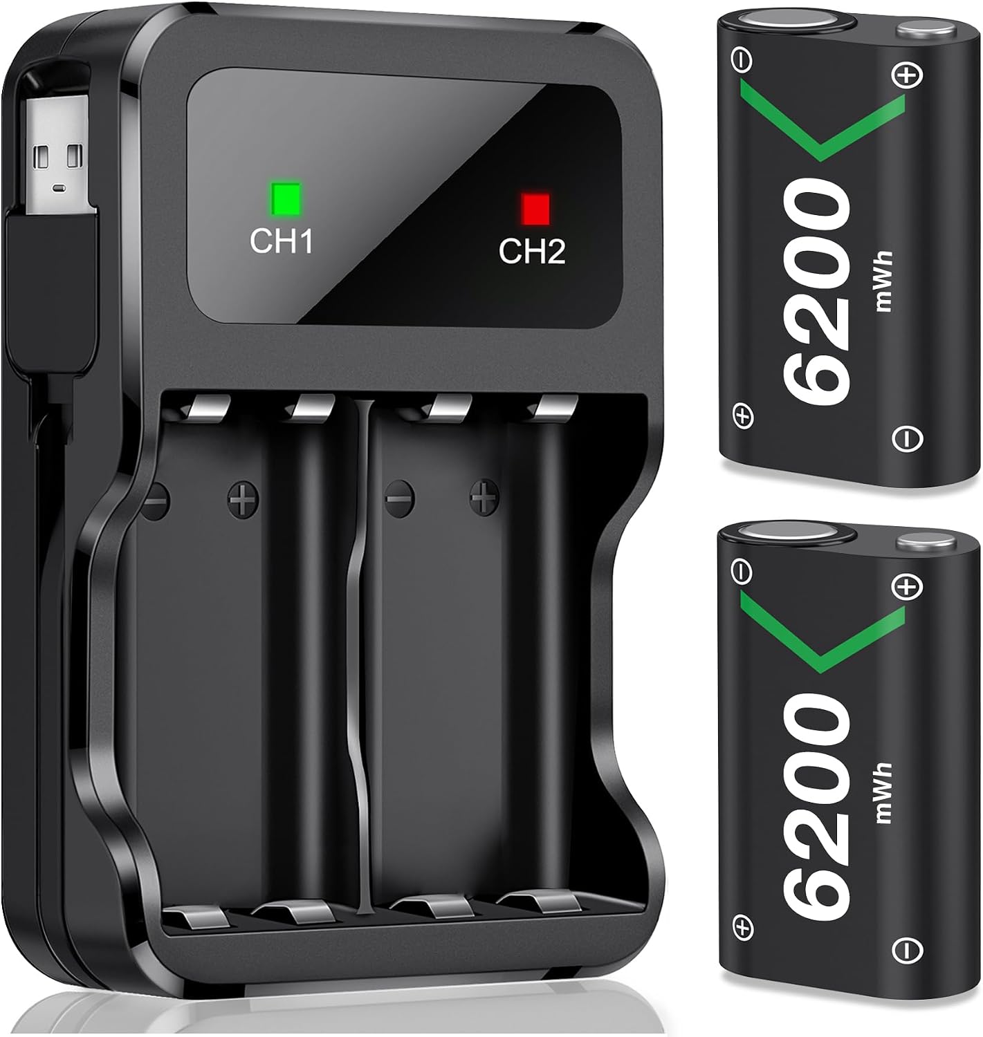 HEYLICOOL Rechargeable Battery Pack for Xbox One/Series X|S,2x6200mWh Xbox Controller Battery Pack for Series X|S/S/X/Elite Controller-Q08