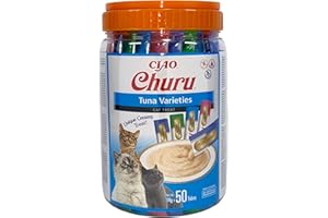 INABA Churu - Premios para Gatos - Snacks Receta con Atún, Varios Sabores - Textura Cremosa - Sin Cereales, Conservantes, Colorantes - Sólo 6 Cal - 50x14g