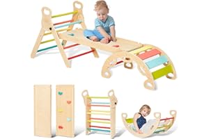 Giant bean Montessori Triangolo da arrampicata 5 in 1 con arco da arrampicata e scivolo, triangolo in legno per bambini dai 3 +, giocattolo da arrampicata indoor, con manico, colorato, S