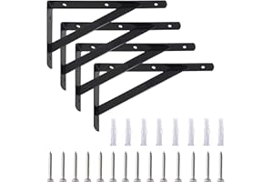 KINDPMA 4PCS Equerre Etagere Murale Equerre Fixation Supports Triangulaires de 90 Degrés en Acier avec Vis Equerre Charge Lourde Support Etagere Murale Noir pour Salon Tablette Chambre 250 * 160 * 3mm