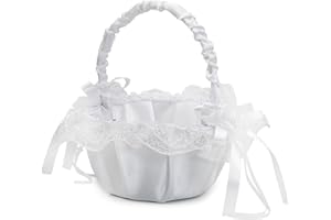 Mopec Cesta para Arras Redonda con Volante de Red y Strass, Pack de 1 Unidad, Textil, Blanco, 15x15x21 cm