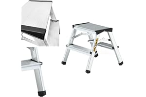 DRABEST Escabeau Double 2 Marches Échelle Domestique Pliable Marchepied Ménage en Aluminium Charge Max 125 kg