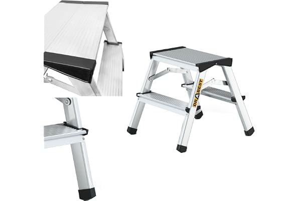 DRABEST Escabeau Double 2 Marches Échelle Domestique Pliable Marchepied Ménage en Aluminium Charge Max 125 kg