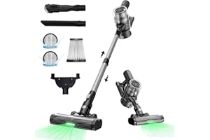 proscenic P12 Aspirateur Balai sans Fil Puissante 33K Pa, Anti-enchevêtrement, LED Lumière Vertect™, 60 Min Autonomie,4 Vitesses pour Le Tapis/Sols Dur/Poils d’Animaux/Voiture