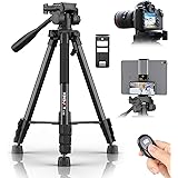 KINGJOY 60 inch Camera Tripod for Canon Nikon Lightweight Aluminum Travel DSLR Phone Tripod with 2 in 1 Phone Tablet Holder R