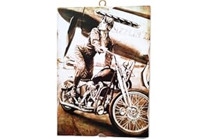 KUSTOM ART Cuadro de estilo vintage para niña en moto Harley Davidson de colección impresión sobre madera