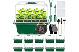 MOYKSRR Bandejas Semilleros, Mini Invernadero, 10Pcs 120 Agujeros Bandejas Semilleros de Germinacion, Plántulas Bandejas de Arranque Invernadero Bandeja de Cultivo con Domo de Humedad Ajustable