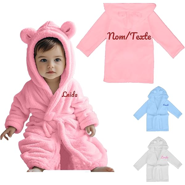 Peignoir Bébé Personnalisé Avec Prénom - Flanelle Douce 1-7 Ans - Cadeau Naissance