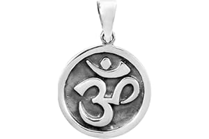 AeraVida Round Stand-out Aum/Om Prayer Sign .925 Silver Pendant