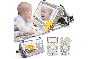 RoamReady Tummy Time Mirror for Babies 0-6 Months Newborn Infant Baby Sensory Toys Brain Development with Crinkle Cloth Book and Teething Toy for Boy Girl Gifts Baby Newborn Essentials