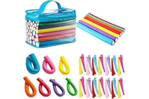Liuer 62PCS Rulos Flexibles para Rizar y Pinza de Pelo de Dientes de Pato de Plástico Pelo Sin Calor Suaves Bigudies Pelo Rulos para el Pelo para Mujeres Hombres y Niños