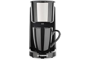 Grossag Kaffee-Automat KA 8 ein-Tassen Kaffee-Automat in Schwarz, entnehmbarer Permanent-Filter, Automatische Abschaltung, Betriebskontroll-Leuchte, KA8.17, Inklusive Porzellantasse (150ml)