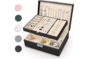 Eucomir Porta Gioielli Donna, Porta Gioielli da Viaggio Grande Gioielli Scatola Organizer 2 Strati Porta Gioielli Bambina in Pelle PU per Anelli Bracciali Orecchini Collane,Nero
