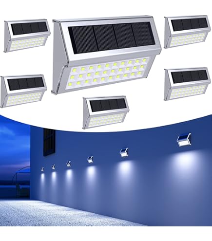 Zonnelampen voor buiten, waterdicht, solarlamp voor tuindecoratie, treden en trappen, 2 led-modi, warmwit barnsteen, 4 stuks