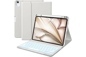 Vobafe Clavier pour iPad Air 11 Pouces M3 2025/M2 2024, iPad Air 10.9 Pouces 2022 5/4ème 2020, Détachable Keyboard 7 Couleurs Rétroéclairées avec Porte Crayon, AZERTY Layout Coque Clavier, Gris Clair