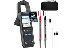 FNIRSI DMC-100 Pinza Amperimétrica Digital, Multímetro TRMS de 9999 Cuentas, Amperímetro Recargable con Registro de Curvas de 600A y Bolsa de aAlmacenamiento, NCV, Voltaje CA/CC, Corriente