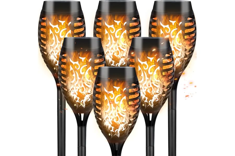 CNMTCCO Solar Flickering Flame Lights - 6 Pack Outdoor Garden Solar Lights, Waterproof Torch Landscape Lighting for Patio, Pathways, Lawn, Yard Decoration