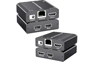 YOUTINGHDAV HDMI USB KVM Extender, Lossless Latency HDMI KVM Extender over IP Ethernet up to 150M via CAT6 / CAT5e, Plug and Play, Support 1080P@60Hz, Loop Out, POE, Mouse and Keyboard Remote Control