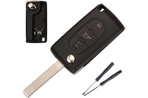 Guegine 3 Buttons Car Key Fob Case, Compatible with Peugeot Key Fob Replacement and Compatible with Peugeot Partner Citroen Berlingo Dispatch,Key Shell Va2 Blade Ce0536 with Screwdriver