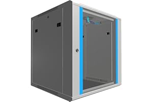 EXTRALINK Rack 19 pollici 12U - Armadio rack 600x600 mm, per montaggio a parete o a pavimento, capacità di carico 60 kg, porta in vetro temperato, apertura porta a 180°, grigio