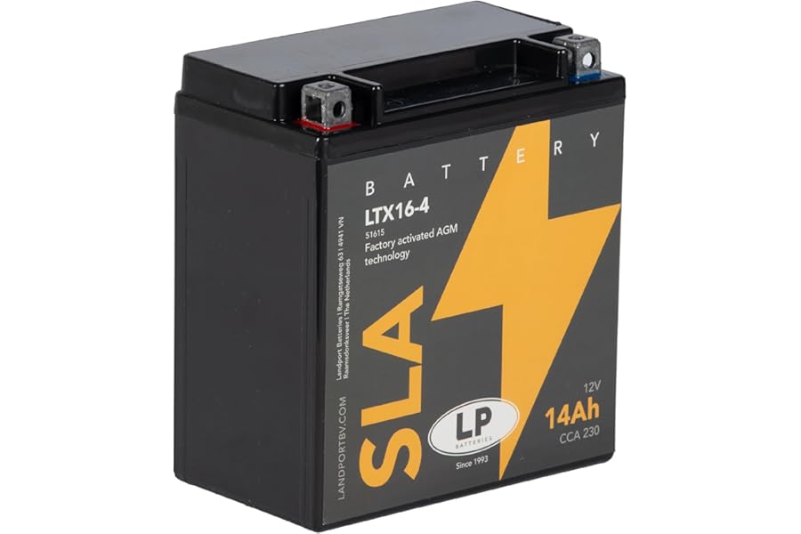 Landport SLA Ready To Use Starter Battery 12 Volt, 14 Ah/10hr, 230 CCA, AGM Technology-Ideal For Motorcycles & Powersport Vehicles MS LTX16-4