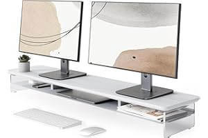 Fenge Supporto per Monitor in Acrilico Supporto per Doppio Monitor con Ampio Spazio di Archiviazione, Supporto per Doppio Monitor per PC/Laptop/TV 108x23,5x12cm (Bianco)