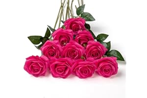 DuHouse Lot de 10 Roses artificielles en Soie pour Arrangement de Mariage, fête, décoration d'intérieur (Fuchsia)