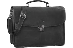 STILORD 'Miguel' Maletín de piel Negro Grande para Hombre Bolso de Negocios Clásico Bolsa bandolera de portátil de 15,6 y auténtico cuero