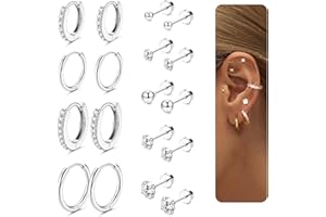 LOLIAS 9 Paar Ohrringe Set 316L Chirurgenstahl Medizinische Ohrstecker und Klein Creolen Ohrringe Set Hypoallergene 14K Vergoldet Tragus Helix Piercings Ohr Damen Herren Gold Silber