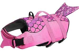 Voarge Dog Life Vest, Swimming Float Jacket Adjustable, Dog Life Jacket for Small, Medium, Large Dogs with Rescue Handle Flotation Vest (Pink mermaid, L)
