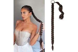 LONNALEE Lunga Estensione Coda di Cavallo, Treccia Lunga Coda Finta Capelli Marrone Highlighted Castano Scuro Posticci per Coda con Elastico Lunghi Ponytail Extension per Donne