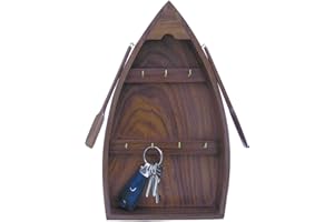 NAGINA INTERNATIONAL Scaffale portachiavi in legno con 7 ganci in ottone, 22 x 37,5 x 6 cm, 2 pagaia in legno per decorazioni sui lati.