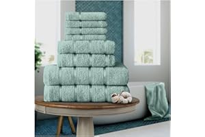 FAIRWAYUK 8-Piece Towels Bale Set for Bathroom, Ultra Soft Premium Quality Water Absorbent Towel Gift Sets, 100% Egyptian Cotton, 4x Face 2x Hand 2x Bath Towels, Duck Egg