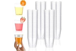 LEONSHCO 100 pièces de verres à shot en plastique, 50 ml/5 cl verres à shot, gobelets à shot transparents, gobelets à shot réutilisables, gobelets à pinces en plastique en Ps pour les festivals, les mariages