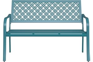 Grand patio Garden Bench, Outdoor Bench with 2-3 Seater, Rust Resistant, Stamped Pattern, Choice of Colours, Suitable for Indoor, Outdoor, Patio, Park (Blue)