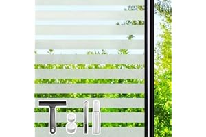 DARUITE Window Film Privacy Film for Glass Windows, Reusable Self Adhesive Stripe Frosted Window Films for Living Room, Kitchen, Front Door, Office (30x200cm, Wide Striped)