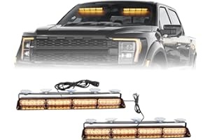I LITTON 2x16.8 Inch Amber LED Windshield Dash Strobe Lights w/Suction Cups, 2-In-1 Amber LED Warning Traffic Visor Light Bars Dash Lights Windshield Emergency Strobe for Trucks Vehicles Tow Pickups