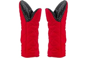 AYADA Ofenhandschuhe Silikon Lang, Topfhandschuhe Backhandschuhe Backofenhandschuhe Küchenhandschuhe Kochhandschuhe Polyesterwatte rutschfeste für Kochen Grillen Backen Männer Frauen (Rot)