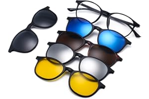 JIM HALO Occhiali da Sole Clip On Polarizzati Magnetici 5Pcs Telaio in Plastica per Guida Notturna