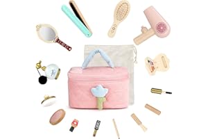 FUUTILAKE Zestaw do makijażu dla dziewcząt, drewniany zestaw do makijażu, kuferek do makijażu, toaletka, drewniana zabawka do makijażu dla dziewcząt, do makijażu, fryzjera, odgrywanie ról, prezent dla