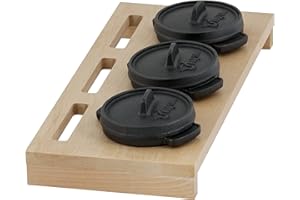 BBQ-Toro Mini Dutch oven set with wooden base | 3 x Ø 11 cm | Set of 3 cast iron serving pots | pre-seasoned | Cast iron pot with lid