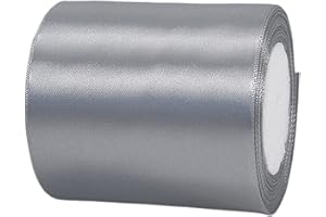 HONGCI Cinta Gris Plata Ancha 100mm, 22m de Satén para Regalo, Tela, Lazo, Globos, Envolver Regalos, Navidad, Coche, Manualidades, Boda, Cumpleaños, Fiesta, Decoración