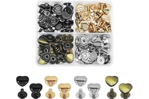 JJWNMLL 48pcs 4 couleurs rivets en cuir 10mm Noir Clair coeur rivets décoratifs rivets de vêtements pour sacs, colliers, ceintures, vêtements, portefeuilles, sacs à main, bricolage artisanat