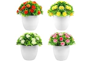 ‎YUE QIN YUE QIN 4 Stücke Künstliche Blumen Mini Kunstpflanze Künstliche Pflanzen im Topf für Tischdeko Innen- und Außenbereich Deko für Badezimmer Cafe Wohnzimmer Büro (5.5 Zoll)
