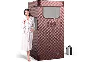 COSTWAY 3L Sauna de Vapor, Tienda de Sauna Completa con Generador de Vapor, Control Remoto, Masajeador de Pies y Silla Plegable, Tienda de Sauna Ligera para Una Persona, 91 x 91 x 183 cm (Marrón)