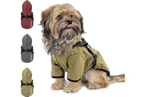 KEKUNINGAN Waterproof Dog Raincoat with Reflective Pattern Harness Lightweight Windproof Dog Rain Jacket with Water Resistant Hood Puppy Raincoat for Small Dogs Khaki M